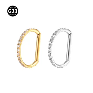 Anello naso e orecchio in titanio G23 massiccio forma a D con cerniera elegante.