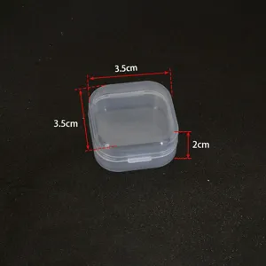 Boîte de rangement carrée en plastique transparent pour petits bijoux 3.5x3.5x2cm