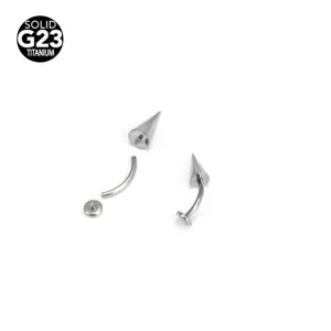 G23 titanium curved barbell piercing detail showing internal thread, cone and flat back.