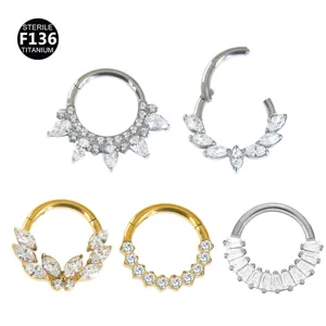 F136 Titanium Nose Ring Tragus Stud Piercing Jewelry Crown Wings Zirconia Hinged Segment Ring Body Piercing Accessories