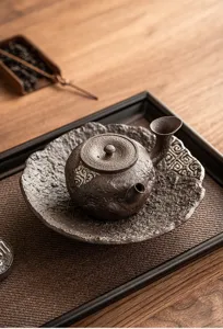 Handgefertigter grobkeramischer Teekannenhalter Teetablee Vintage Kung Fu Teetasse Detail