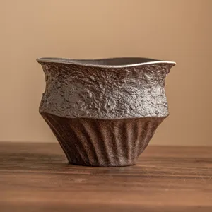Ciotola per lavaggio tè in ceramica grossolana jianshui per cerimonia, vaso rifiuti retrò.