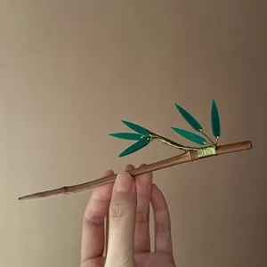 Chinese style bamboo leaf wooden hairpin minimalist elegant antique hair accessory for women