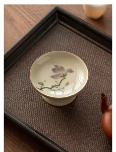 Soporte de tapa de te de ceramica pintado a mano diseno floral alto pie accesorio detalle