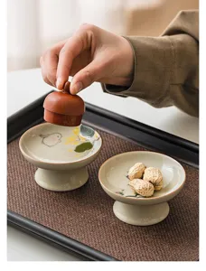 Soporte de tapa de ceramica pintado a mano accesorio de te plato de fruta decoracion.