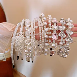 Cerchietto per capelli fiocco cristallo perla vintage francese principessa dettaglio