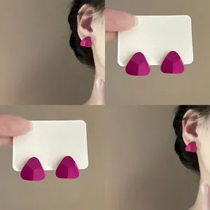 Fashion Alloy Rose Red Triangle Stud Earrings 925 Sterling Silver Earring Post Minimalist Geometric Flower Butterfly Dangle Earrings Jewelry