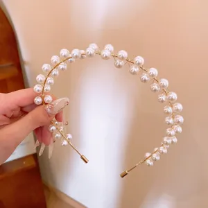 Cerchietto Per Capelli Vintage Francese Con Fiocco Perle Artificiali Cristallo Strass Per Donna Matrimonio Festa Accessori Capelli