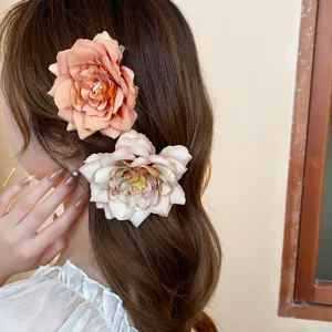Exquisite dried rose flower duckbill hair clip for sweet girls, elegant side hair accessory