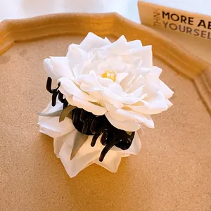 White rose hair claw clip sweet floral shark clip for women girls updo hair accessories
