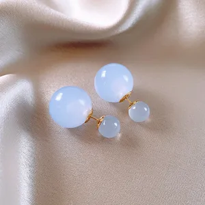 Orecchini a lobo con sfere di vetro double-face, gioielli minimalisti placcati oro donna.