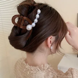 Molla per capelli geometrica perla marrone vintage coreana accessorio acconciatura donna elegante