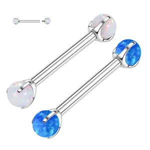Titanium Alloy Internally Threaded Straight Bar Nipple Ring Aurora Artificial Opal Piercing Jewelry For Women Body Decoration