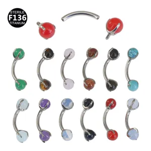 F136 Titanium Eyebrow Ring Curved Barbell Rook Piercing Body Jewelry with Colorful Beads