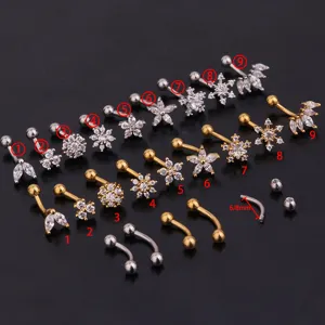 Edelstahl Gebogene Hantel Strass Piercing Schmuck Blume Blatt Tragus Helix Conch Ohrring Augenbrauenring Für Damen