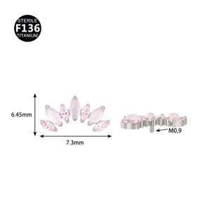 Titanium Piercing Schmuck Detail mit 7 rosa Markise Steinen im Kronen Cluster Design.