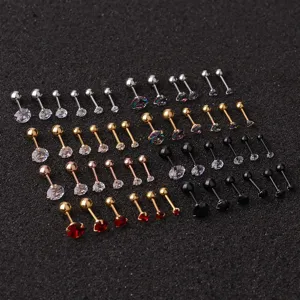 Edelstahl Zirkon Ohrringe und Knorpel Piercing Schmuck Set mit Schraubkugel Ruecken.