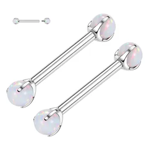 F136 titanium alloy straight barbell body piercing jewelry featuring dual opal ball ends.