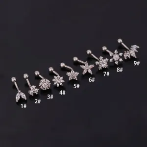 Edelstahl gebogene Hantel Piercing Schmuck mit funkelnden Zirkonia Steinen für Ohr.