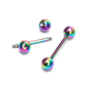 Piercing barbell arc-en-ciel, barre droite en acier inoxydable avec billes filetées chic.