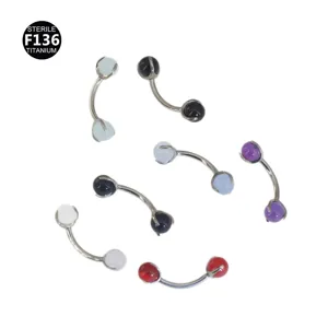 Titanium curved barbell eyebrow ring with colorful opal ball piercing jewelry for body art.