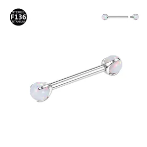 Titanium Body Piercing Barbell with Opal Ball Straight Nipple Tongue Ring Jewelry