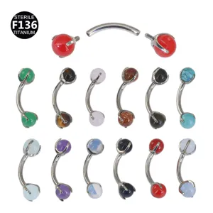 F136 Titanium Internally Threaded Eyebrow Piercing Curved Barbell Rook Stud With Natural Opal Turquoise Stone Inlay Jewelry