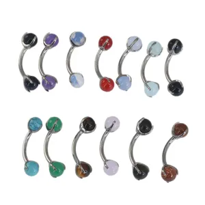 Titanium body piercing jewelry curved barbell with colorful gemstone balls for rook eyebrow.