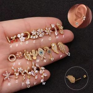 316L Edelstahl Knorpel Ohrstecker Flügel Geometrische Form Strass Künstliche Perle Piercing Ohr Körperschmuck Für Unisex