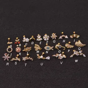 Zirkon Perle Knorpel Piercing Ohrringe Set, detaillierte verschiedene goldene Designs.