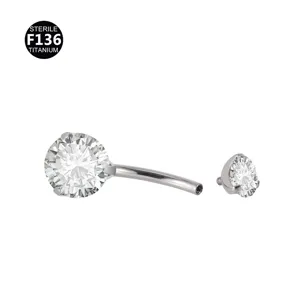 Titanium navel piercing ring with round and pear cubic zirconia stones for body jewelry