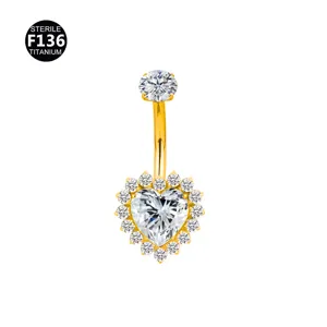 F136 titanium belly ring with heart shaped lab grown diamond gold navel piercing jewelry
