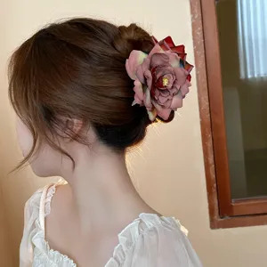 Sweet dried rose flower hair claw clip elegant updo shark clip for women chic hair accessories