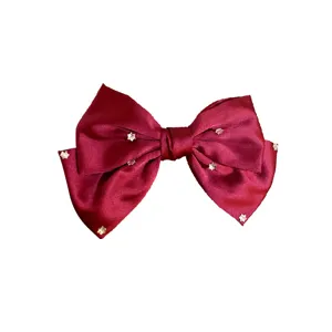 French style rhinestone satin hair bow clip elegant retro spring hair barrette for women