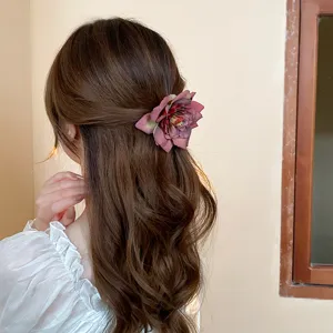Exquisite withered rose duckbill hair clip for women, sweet floral side hair accessory.