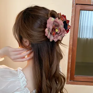 Chic dried rose hair claw clip for elegant women, sweet floral shark clip hair accessory.