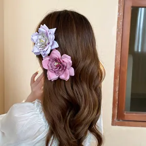 Chic floral duckbill hair clips with retro dried rose design for sweet daily hairstyles.