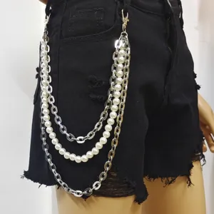 Punk Retro Multi-Layer Waist Chain For Women Fashion Alloy Artificial Pearl Pants Chain Body Jewelry Street Style Accessory