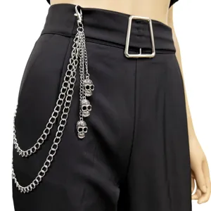 Punk Hip Hop Multi Layer Metal Pants Chain Gothic Skull Sun Smiling Face Waist Chain Streetwear Fashion Jewelry Gift