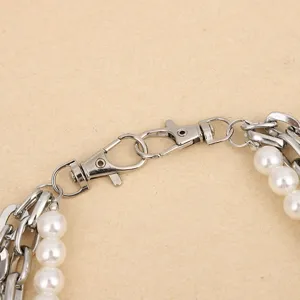 Punk retro multi-layer metal chain and faux pearl waist chain, stylish pants chain decor.
