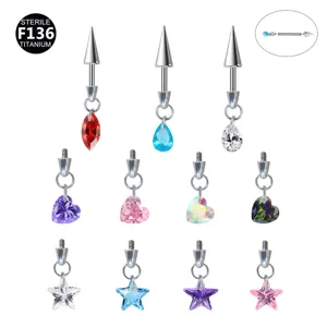 F136 Titan Internes Gewinde Knorpel Ohrstecker Stern Herz Wassertropfen Zirkonia Anhänger Labret Helix Piercing Schmuck Unisex