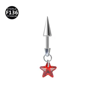 Titan Piercing Schmuck mit rotem Stern Anhänger und Kegel Spitze für Knorpel Ohr