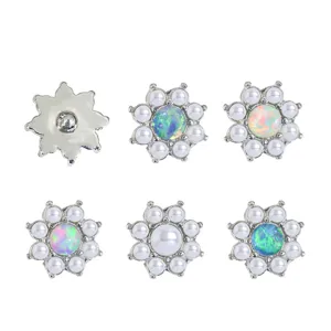 Stainless Steel Flower Dermal Anchor Top Artificial Pearl Rhinestone Synthetic Opal Body Piercing Jewelry For Women Personality