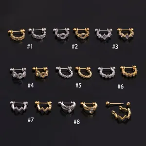 Orecchini per Cartilagine in Zirconia a Forma di U per Donna Moda Cuore Geometrico Piercing Gioielli Clip per Orecchio