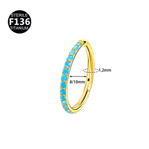 Titanium piercing ring with turquoise stones, 1.2mm gauge, 8mm 10mm inner diameter jewelry.