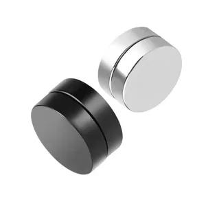 Stainless steel magnetic non piercing ear studs round clip on earrings for men and women black silver
