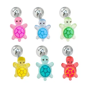 Bijou de piercing de langue en acier inoxydable 1.6x16mm avec tortue en résine mignonne