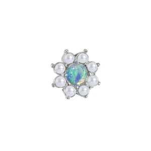 Stainless steel opal flower dermal anchor piercing top, exquisite body jewelry detail.