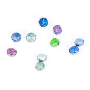Titanium opal piercing top detail, colorful synthetic opal flat back labret stud jewelry 1pcs