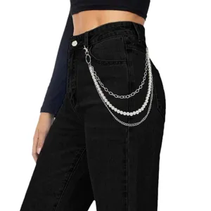 Vintage mehrlagige Perlen und Metall Hosenkette Taillenzubehoer fuer Damen Punk Stil.